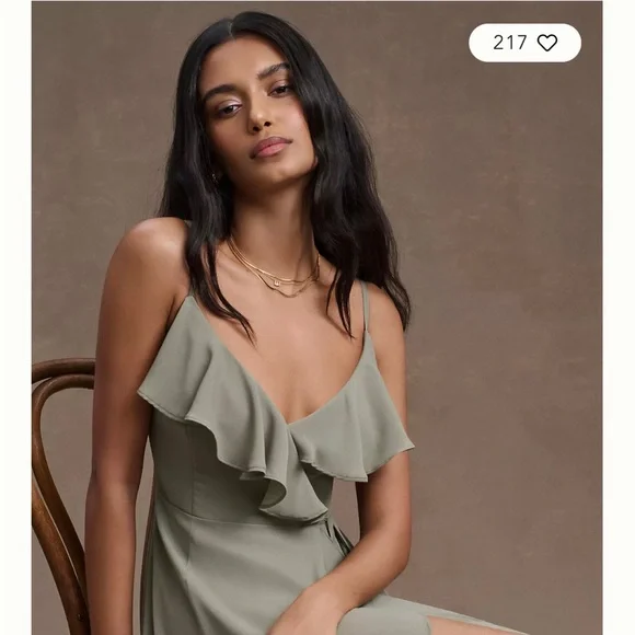 Bhldn Dresses | Bhldn Ruffle Neck Wrap Moss Green Gown | Color: Green | Size: 4 | Pm-79872251's Closet